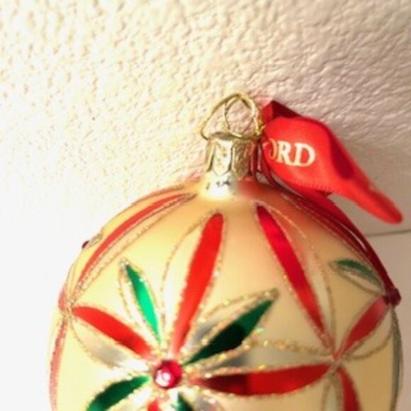 Waterford Holiday Christmas Ball, Red, Green, Gold  Ornament ( Vtg ) - Picture 4 of 5